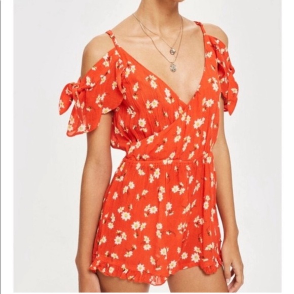 TopShop Floral Off Shoulder Summer Romper - Picture 1 of 4